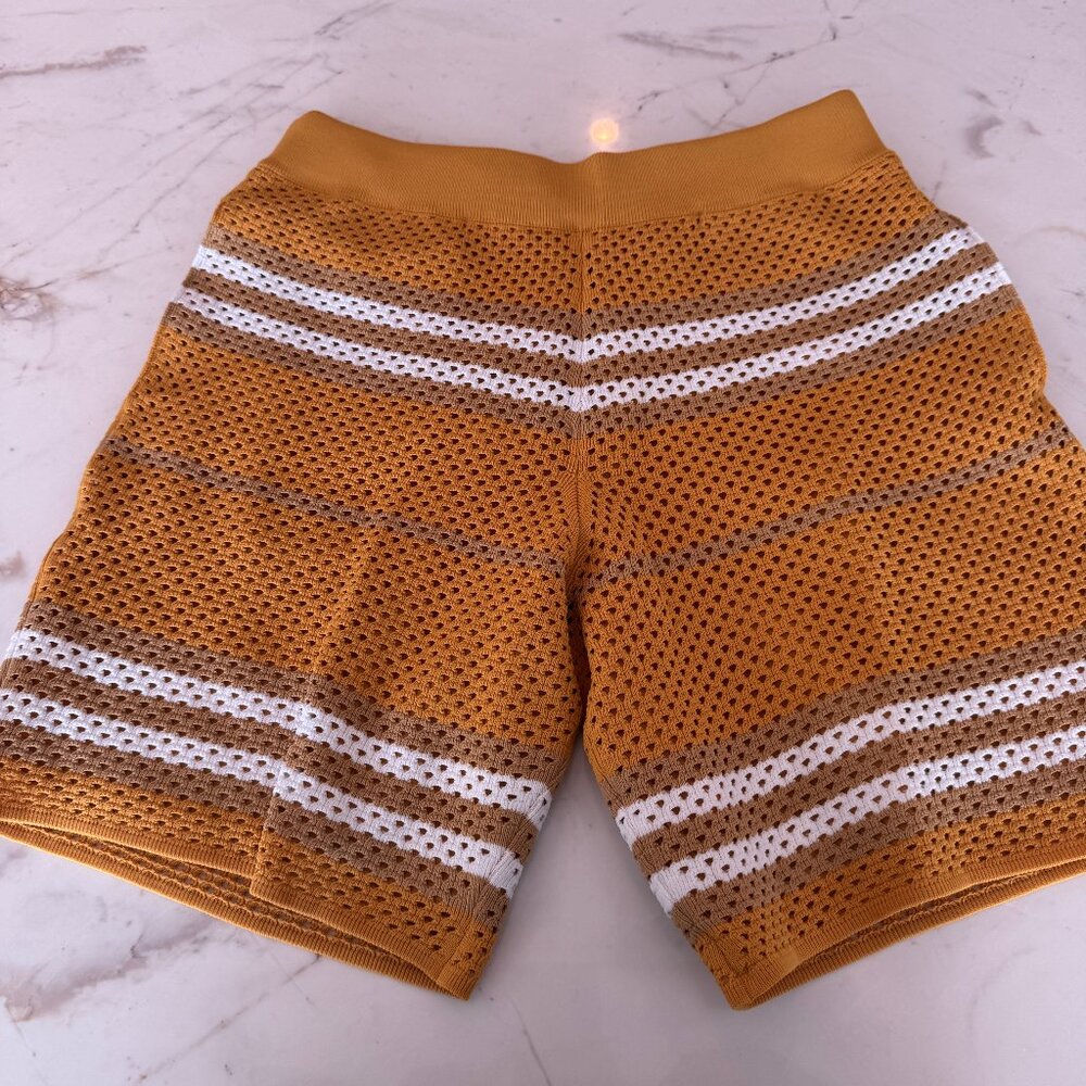 Burberry Orange Marigold Morriss Icon Stripe Pointelle Knit Shorts
